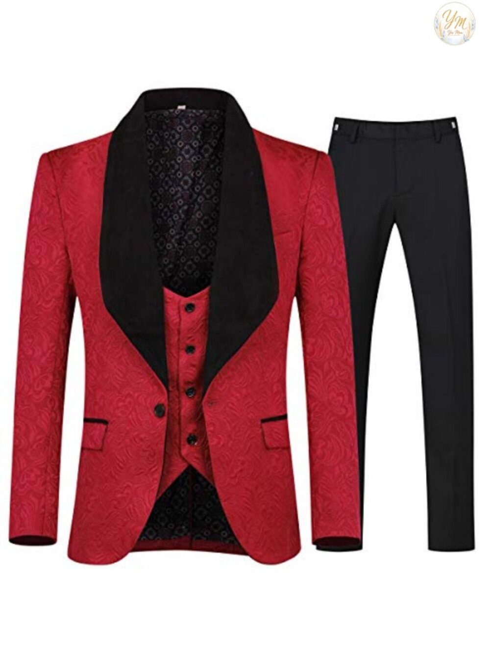 Men's 3 Piece Suit Slim Fit Jacquard Tuxedo One Button Blazer